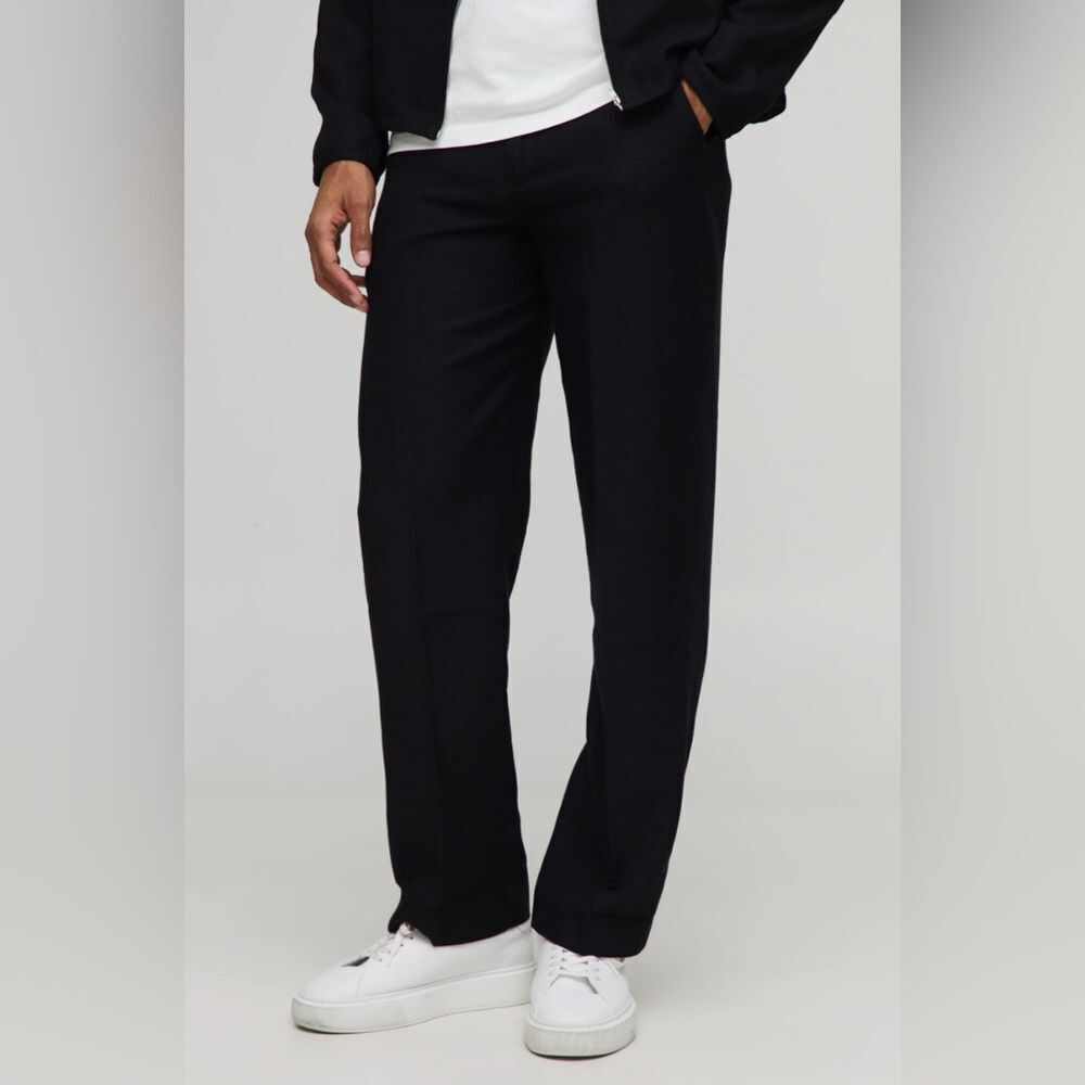 boohooMAN Relaxed Fixed Waist Trouser Black Size 36 NWT IN PACKAGE